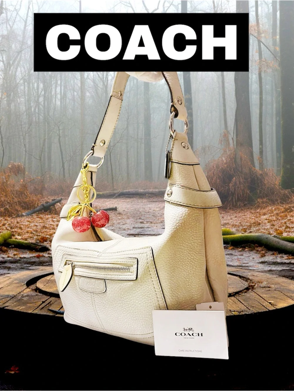 Vintage Coach soho schoder Bag Pebbled Leather Hobo Bag in Cream - Picture 6 of 17